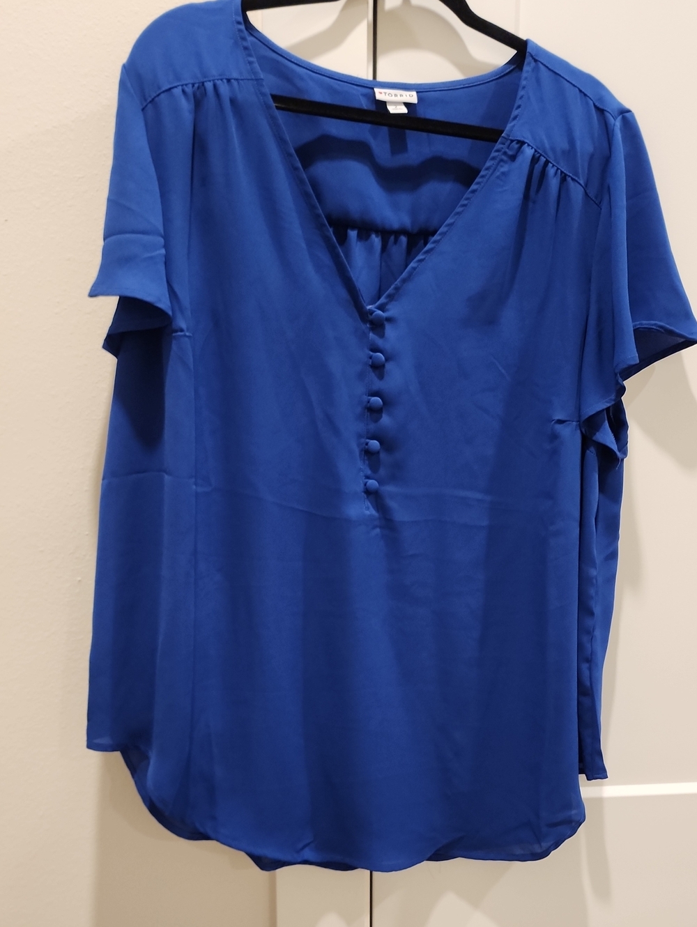 torrid Royal Blue V-Neck Button Flutter Sleeve Blouse